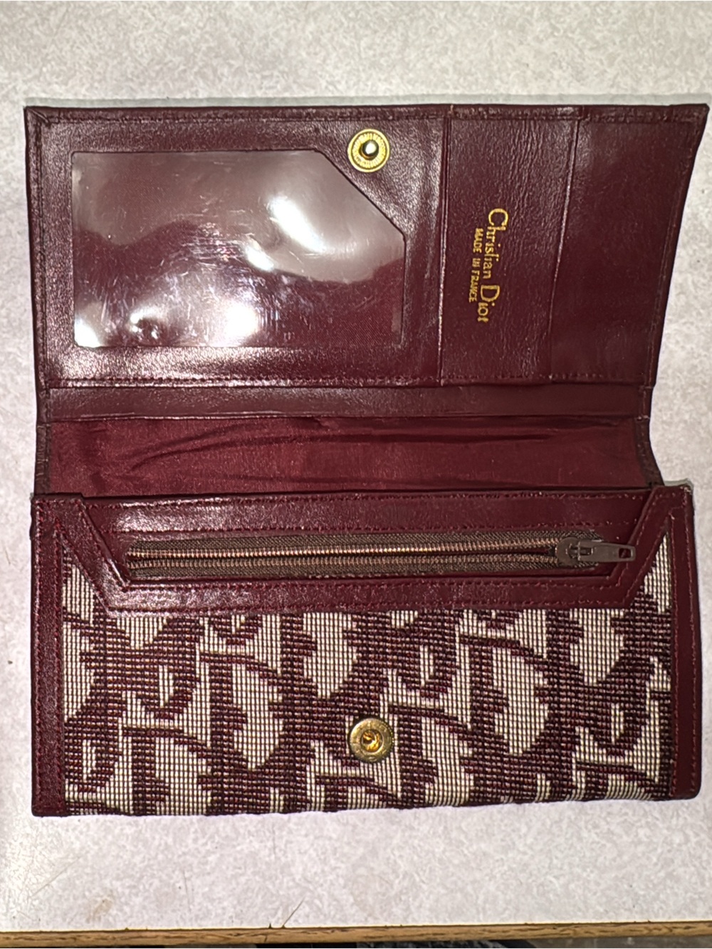 Burgundy Monogram Continental Wallet with Gold Tone Snap